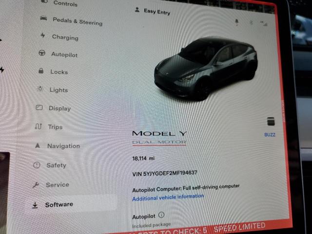 5YJYGDEF2MF194637 - 2021 TESLA MODEL Y فحمي صورة 8