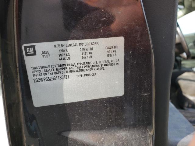2G2WP552981180421 - 2008 PONTIAC GRAND PRIX შავი ფოტო 10