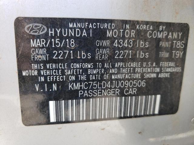 KMHC75LD4JU090506 - 2018 HYUNDAI IONIQ LIMI SILVER photo 10