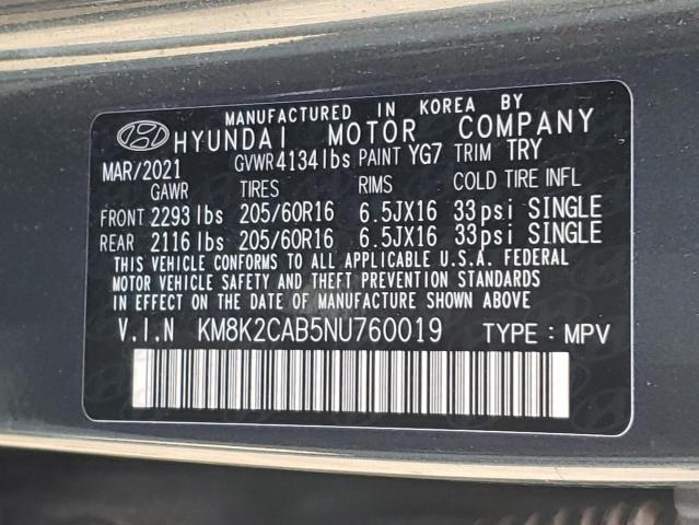 KM8K2CAB5NU760019 - 2022 HYUNDAI KONA SEL CHARCOAL photo 10