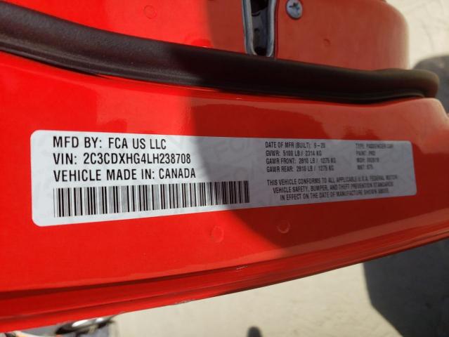 2C3CDXHG4LH238708 - 2020 DODGE CHARGER GT RED photo 10