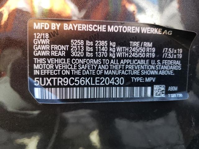 5UXTR9C56KLE20430 - 2019 BMW X3 XDRIVE3 BLACK photo 10