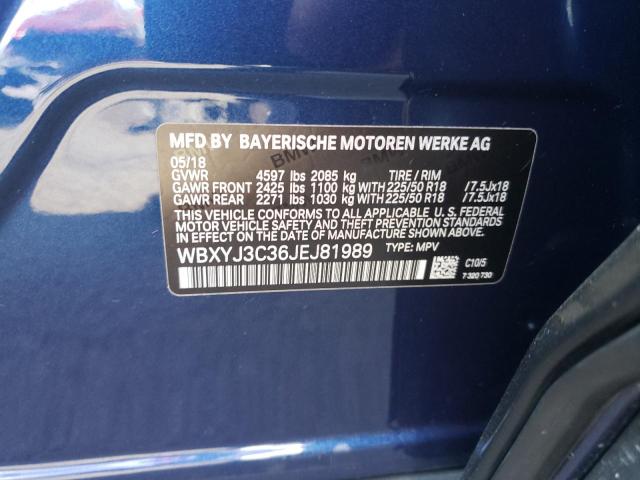 WBXYJ3C36JEJ81989 - 2018 BMW X2 SDRIVE2 BLUE photo 10