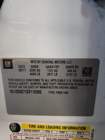 1G1ZG5E71CF115366 - 2012 CHEVROLET MALIBU LTZ თეთრი ფოტო 10