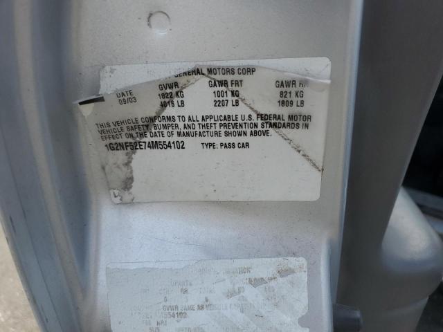 1G2NF52E74M554102 - 2004 PONTIAC GRAND AM S SILVER photo 10