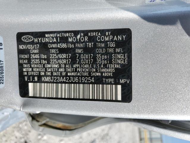 KM8J23A42JU619254 - 2018 HYUNDAI TUCSON SE SILVER photo 10