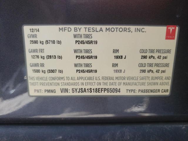 5YJSA1S18EFP65094 - 2014 TESLA MODEL S Մոխրագույն լուսանկար 10