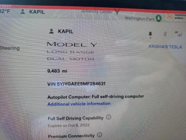 5YJYGAEE5MF284631 - 2021 TESLA MODEL Y أسود صورة 8