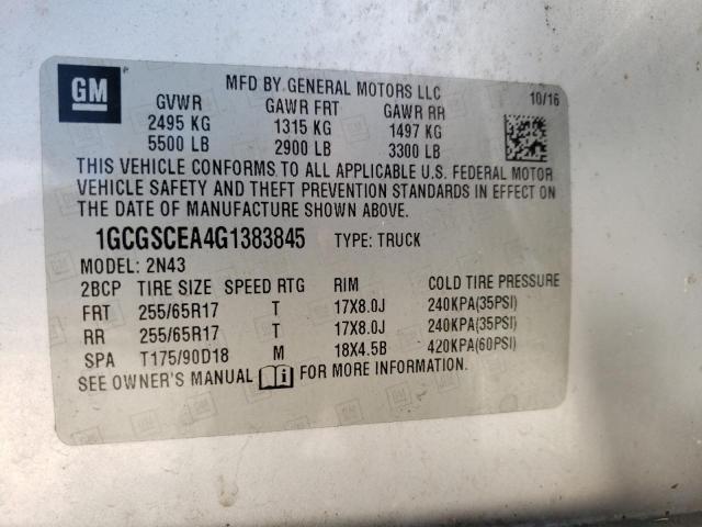 1GCGSCEA4G1383845 - 2016 CHEVROLET COLORADO L SILVER photo 10