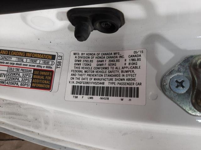 2HGFG3B01FH525448 - 2015 HONDA CIVIC EXL 白色 照片 10