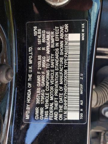 SHHFK7H45HU206396 - 2017 HONDA CIVIC SPOR BLACK photo 10