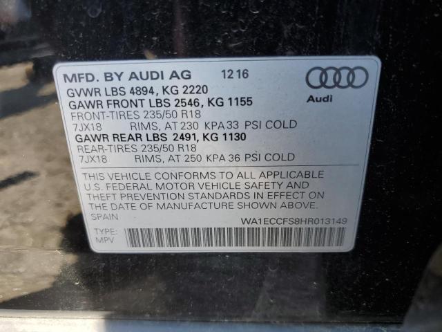 WA1ECCFS8HR013149 - 2017 AUDI Q3 PREMIUM BLACK photo 10