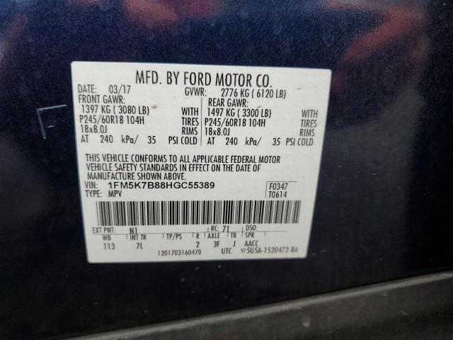 1FM5K7B88HGC55389 - 2017 FORD EXPLORER BLUE photo 10