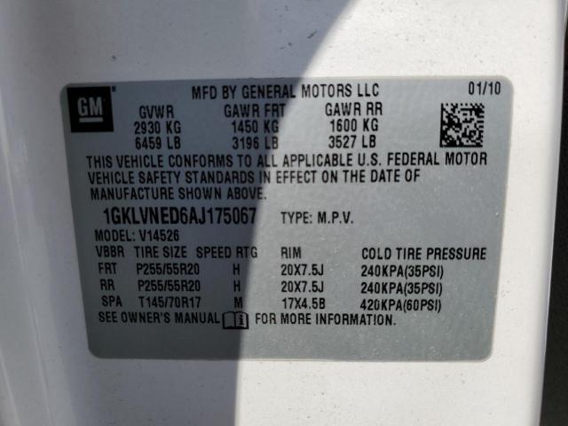 1GKLVNED6AJ175067 - 2010 GMC ACADIA SLT თეთრი ფოტო 10