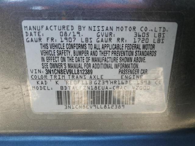 3N1CN8EV9LL812389 - 2020 NISSAN VERSA SV GRAY photo 10