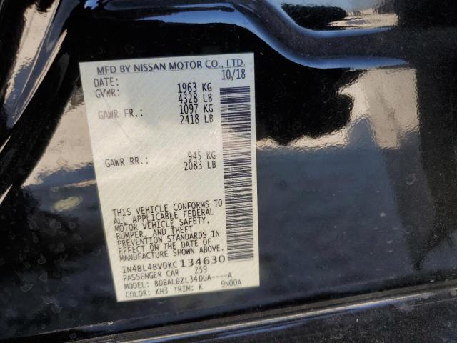 1N4BL4BV0KC134630 - 2019 NISSAN ALTIMA S BLACK photo 10