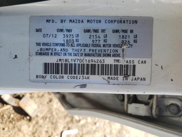 JM1BL1V70C1694263 - 2012 MAZDA 3 I WHITE photo 10