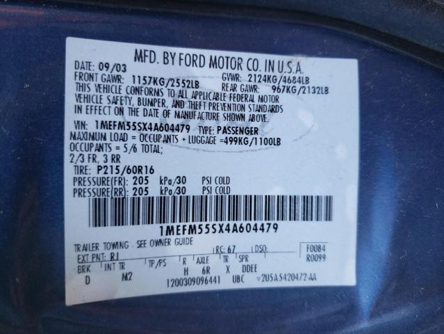 1MEFM55SX4A604479 - 2004 MERCURY SABLE BLUE photo 10