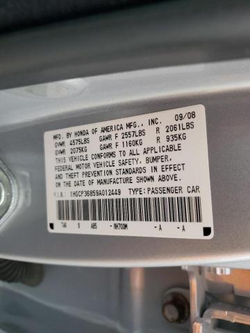 1HGCP36859A012449 - 2009 HONDA ACCORD EXL SILVER photo 10