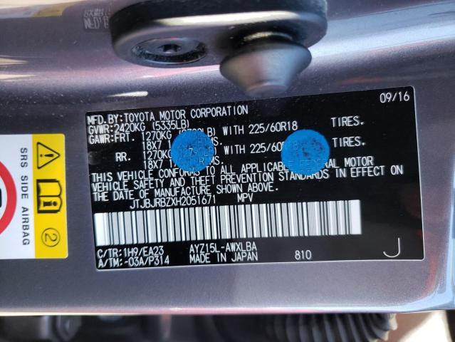 JTJBJRBZXH2051671 - 2017 LEXUS NX 300H GRAY photo 10