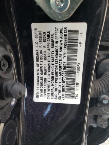 19XFC1F70GE216847 - 2016 HONDA CIVIC EXL أسود صورة 10