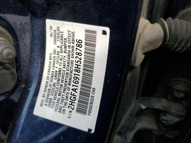 2HGFA16918H528786 - 2008 HONDA CIVIC EXL Mavi foto 10