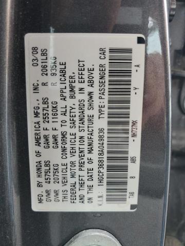 1HGCP36818A049836 - 2008 HONDA ACCORD EXL GRAY photo 10