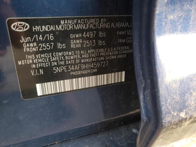 5NPE34AF9HH459727 - 2017 HYUNDAI SONATA SPO BLUE photo 10