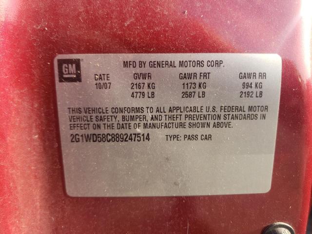 2G1WD58C889247514 - 2008 CHEVROLET IMPALA SUP 栗色 照片 10