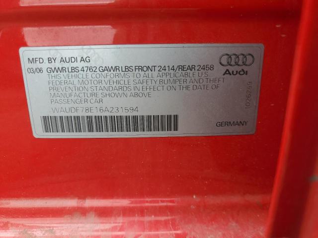 WAUDF78E16A231594 - 2006 AUDI ALL MODELS RED photo 10