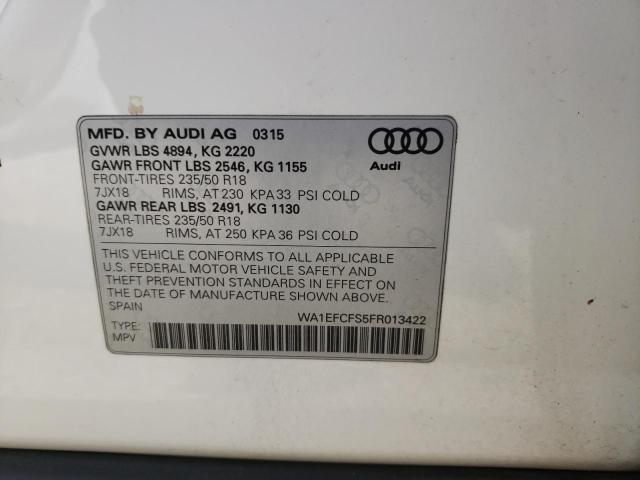 WA1EFCFS5FR013422 - 2015 AUDI Q3 PREMIUM WHITE photo 10