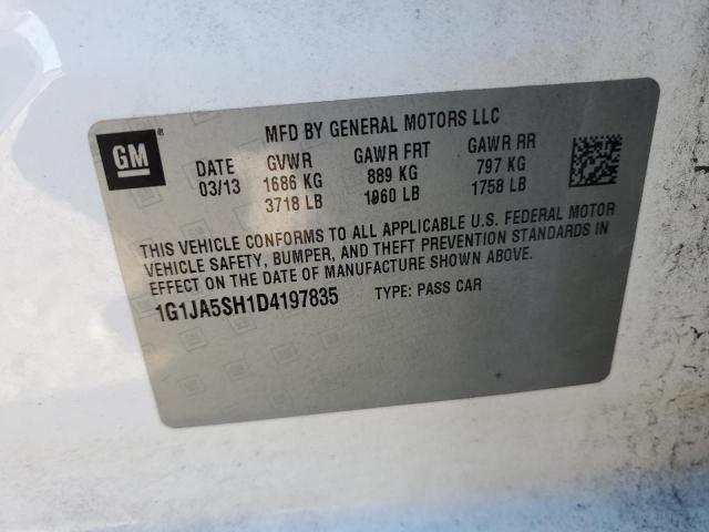 1G1JA5SH1D4197835 - 2013 CHEVROLET SONIC LS WHITE photo 10