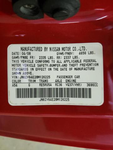 JNKCV64E28M126225 - 2008 INFINITI G37 BASE RED photo 10