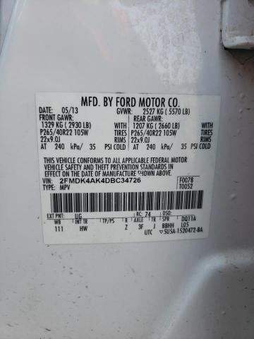 2FMDK4AK4DBC34726 - 2013 FORD EDGE SPORT WHITE photo 10