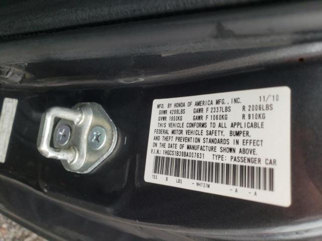 1HGCS1B39BA007631 - 2011 HONDA ACCORD LX- GRAY photo 10