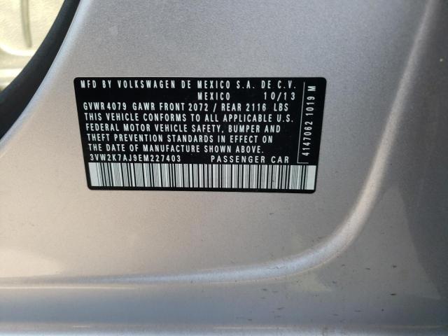 3VW2K7AJ9EM227403 - 2014 VOLKSWAGEN JETTA BASE 银色 照片 10