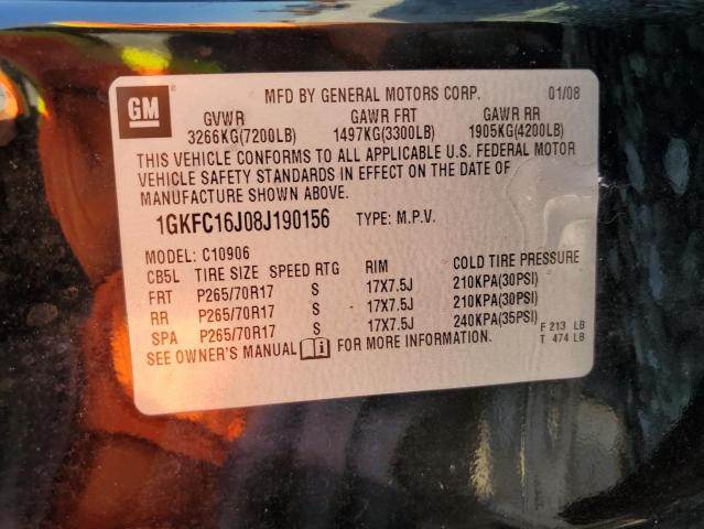 1GKFC16J08J190156 - 2008 GMC YUKON XL C BLACK photo 10