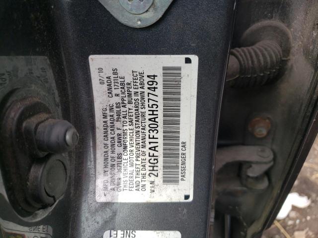 2HGFA1F30AH577494 - 2010 HONDA CIVIC VP GRAY photo 10