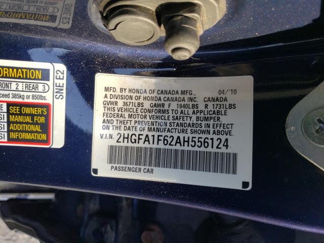 2HGFA1F62AH556124 - 2010 HONDA CIVIC LX-S ლურჯი ფოტო 10