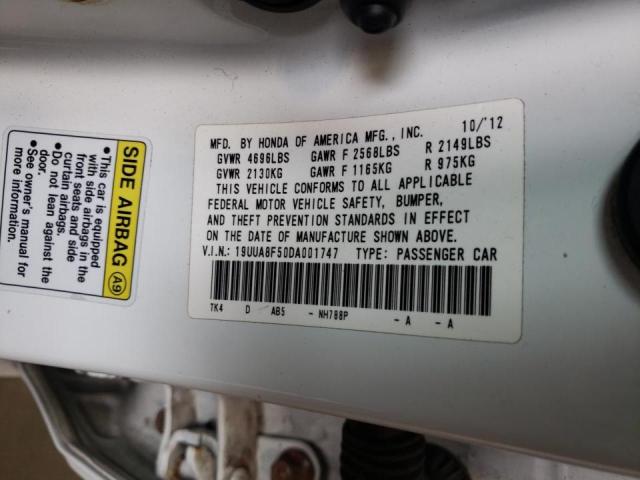 19UUA8F50DA001747 - 2013 ACURA TL TECH WHITE photo 10