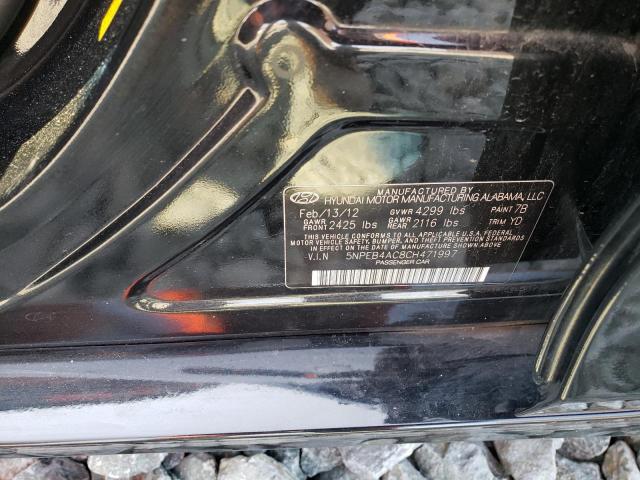 5NPEB4AC8CH471997 - 2012 HYUNDAI SONATA GLS BLACK photo 10