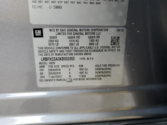 LRBFXCSA3KD003353 - 2019 BUICK ENVISION E GRAY photo 10