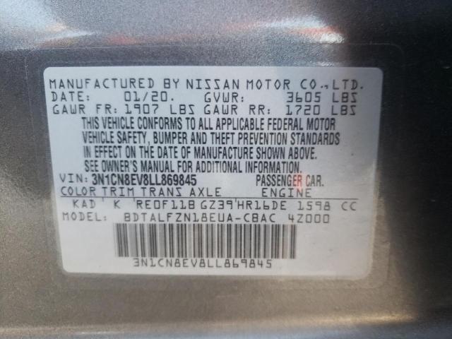 3N1CN8EV8LL869845 - 2020 NISSAN VERSA SV GRAY photo 10