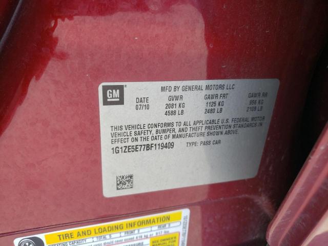 1G1ZE5E77BF119409 - 2011 CHEVROLET MALIBU LTZ ბურგუნდია ფოტო 10