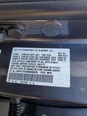 5FNYF7H59MB000659 - 2021 HONDA PASSPORT E 石墨色 照片 10