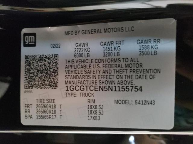 1GCGTCEN5N1155754 - 2022 CHEVROLET COLORADO L BLACK photo 10