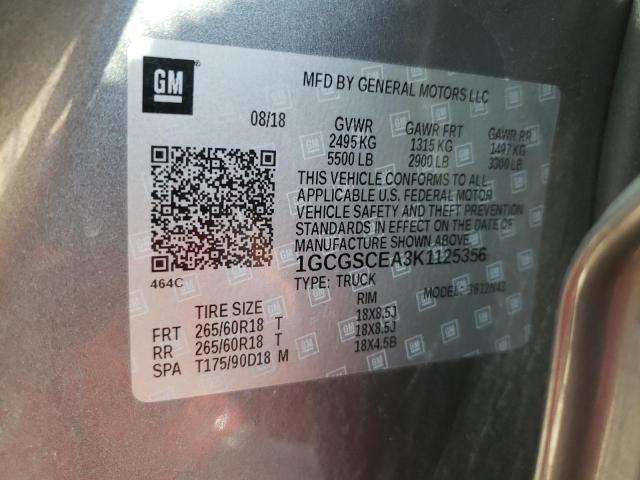 1GCGSCEA3K1125356 - 2019 CHEVROLET COLORADO L GRAY photo 10