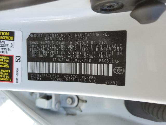 4T1K61AK8LU354726 - 2020 TOYOTA CAMRY XSE WHITE photo 10