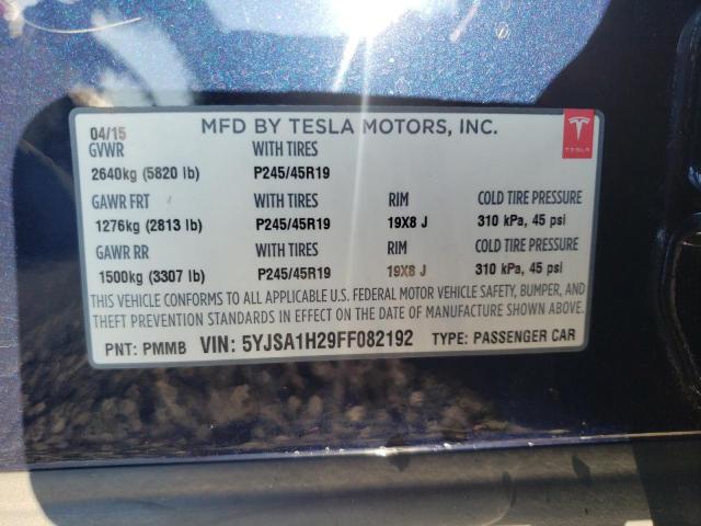 5YJSA1H29FF082192 - 2015 TESLA MODEL S 85 BLUE photo 10