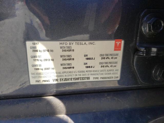 5YJSA1E15HF233799 - 2017 TESLA MODEL S Մոխրագույն լուսանկար 10